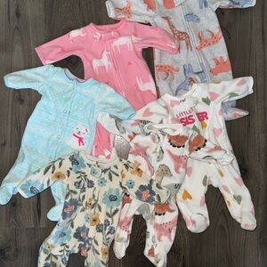 Bundle of preemie size footie pajamas